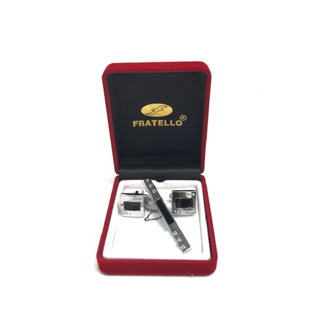 Fratello Men's Silver Tone Cufflinks Tie Clip 402B